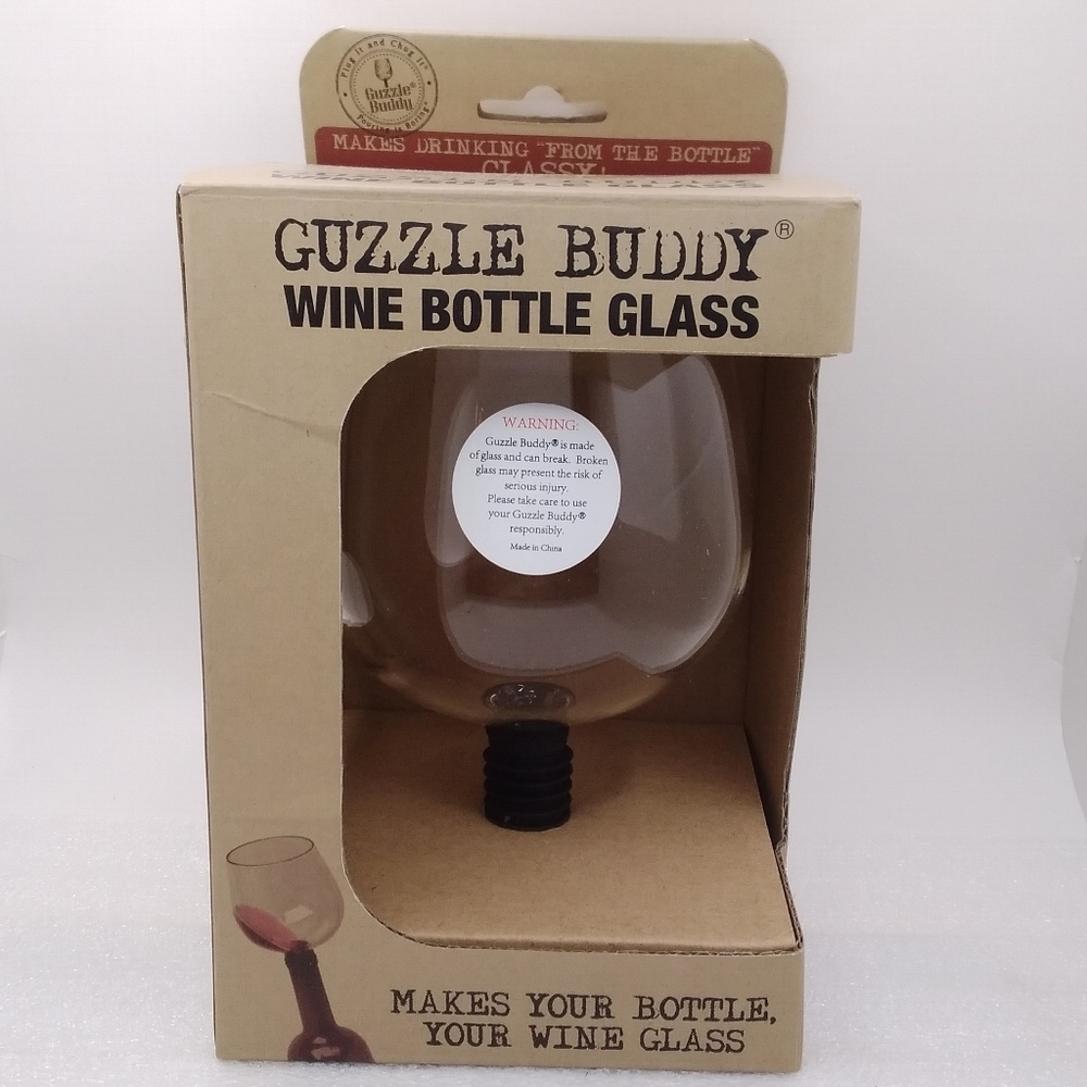 Guzzle Buddy Wine Bottle Glass Attachment Plug It and Chug It Topper Novelty NIB